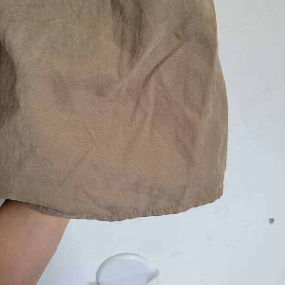 Toby Heart Ginger 100% Cotton Green Tan Smocked Short Sleeve Faux Suede Blouse - Picture 5 of 11